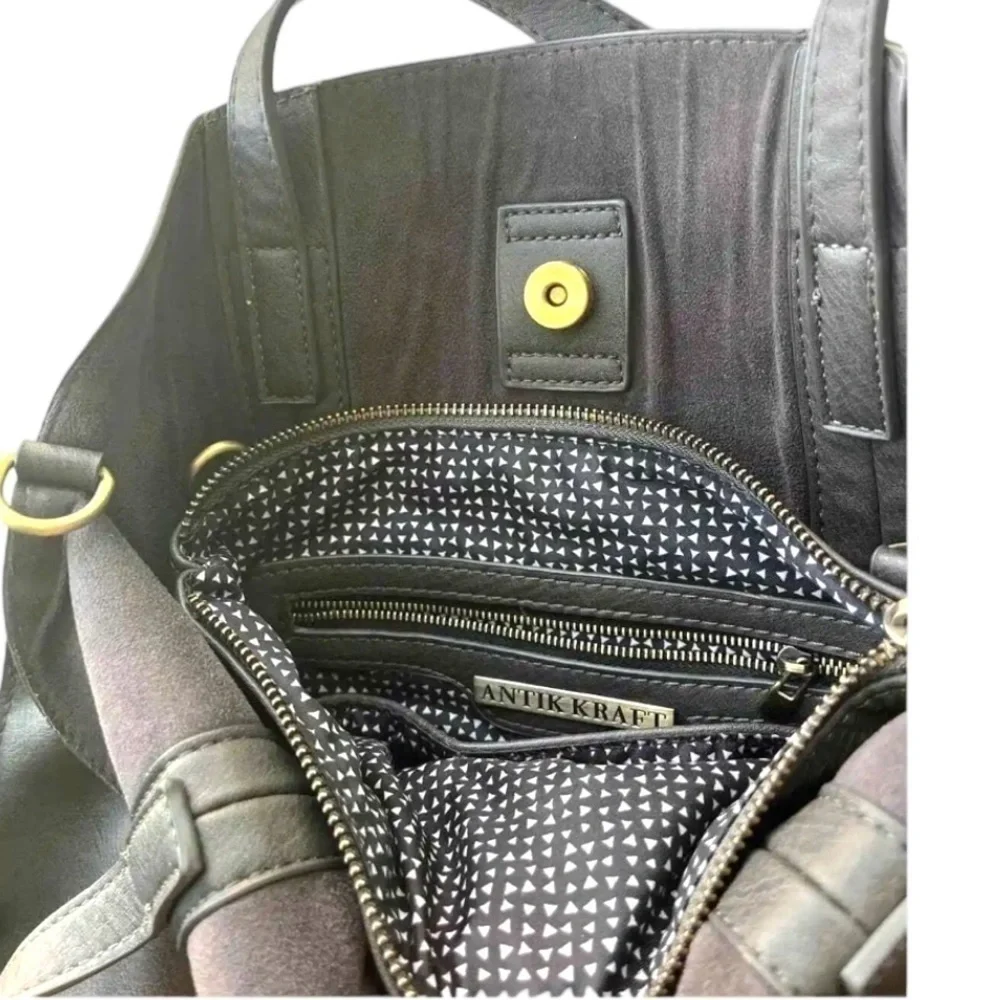 ANTIK KRAFT, FAITH VEGAN LEATHER, LARGE SHOULDER BAG IN DARK GREY.
